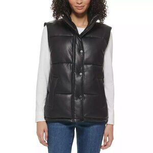 Marc New York Women's Size XL Black Faux Leather Winter Puffer Vest NWT